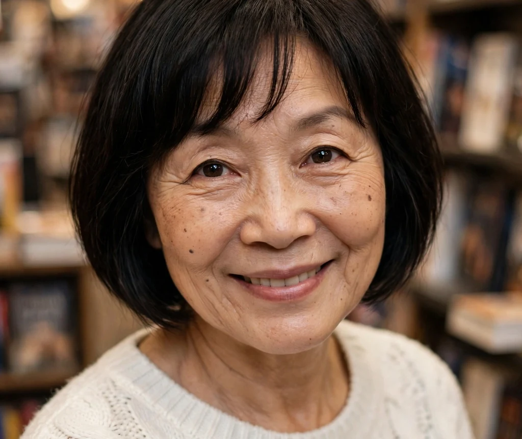 Woman over 50 with a sassy dark bob with curtain bangs