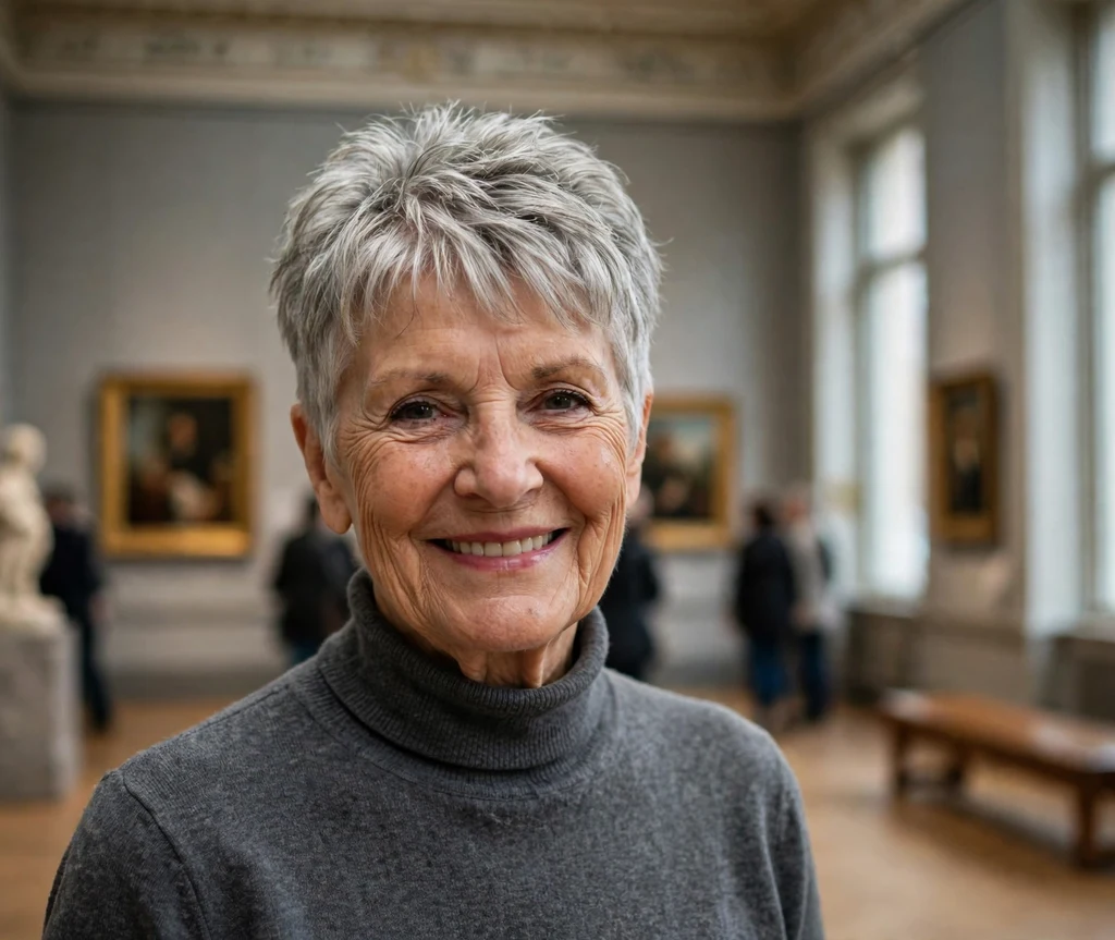 Woman over 50 with a confident short silver crop