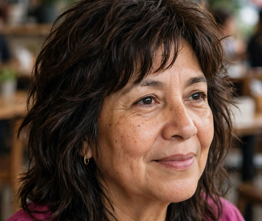 Woman over 50 with a textured lob shag haircut