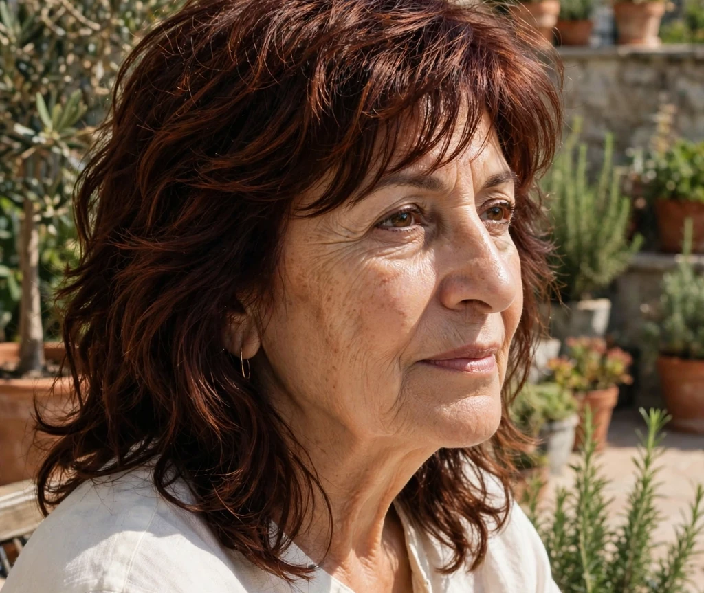 Woman over 50 with a shag haircut featuring subtle waves