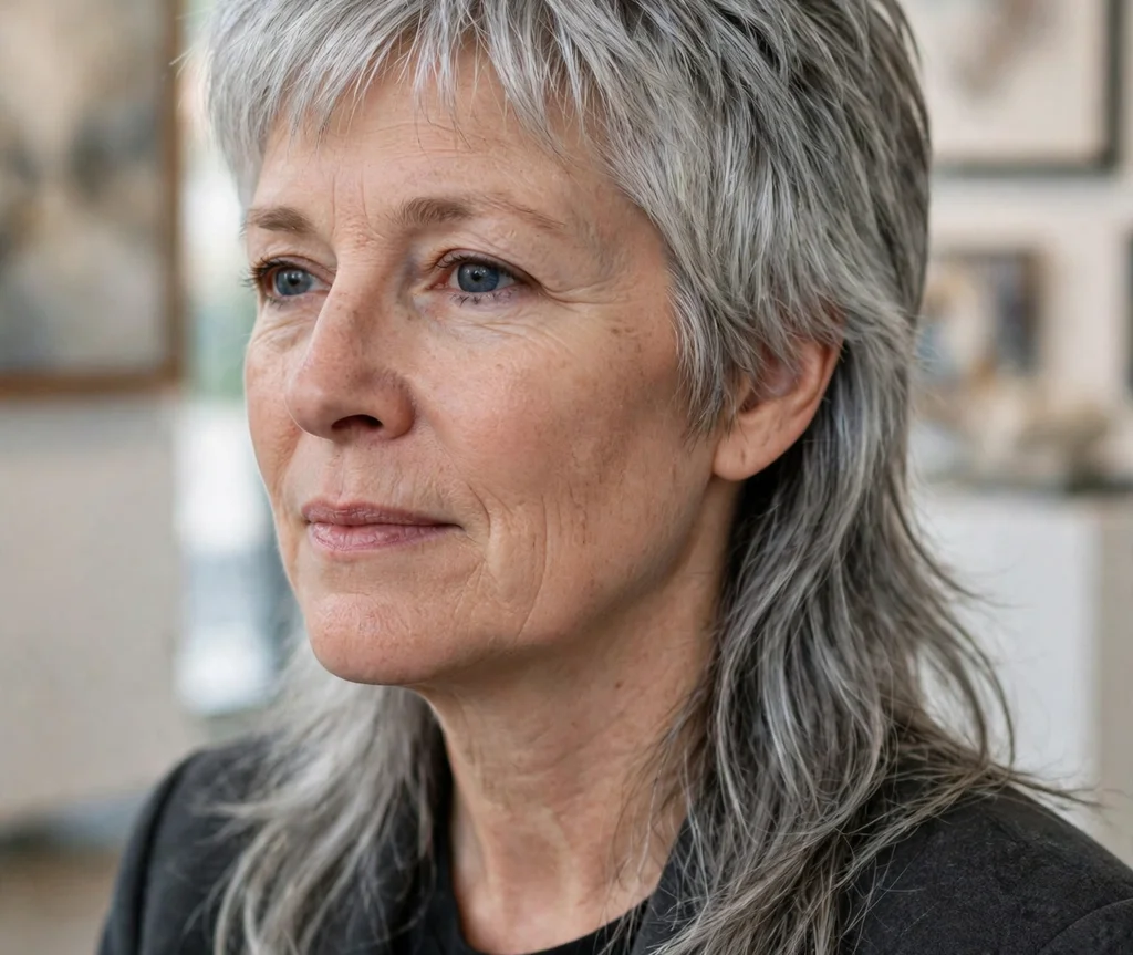 Silver Gray Shag Mullet