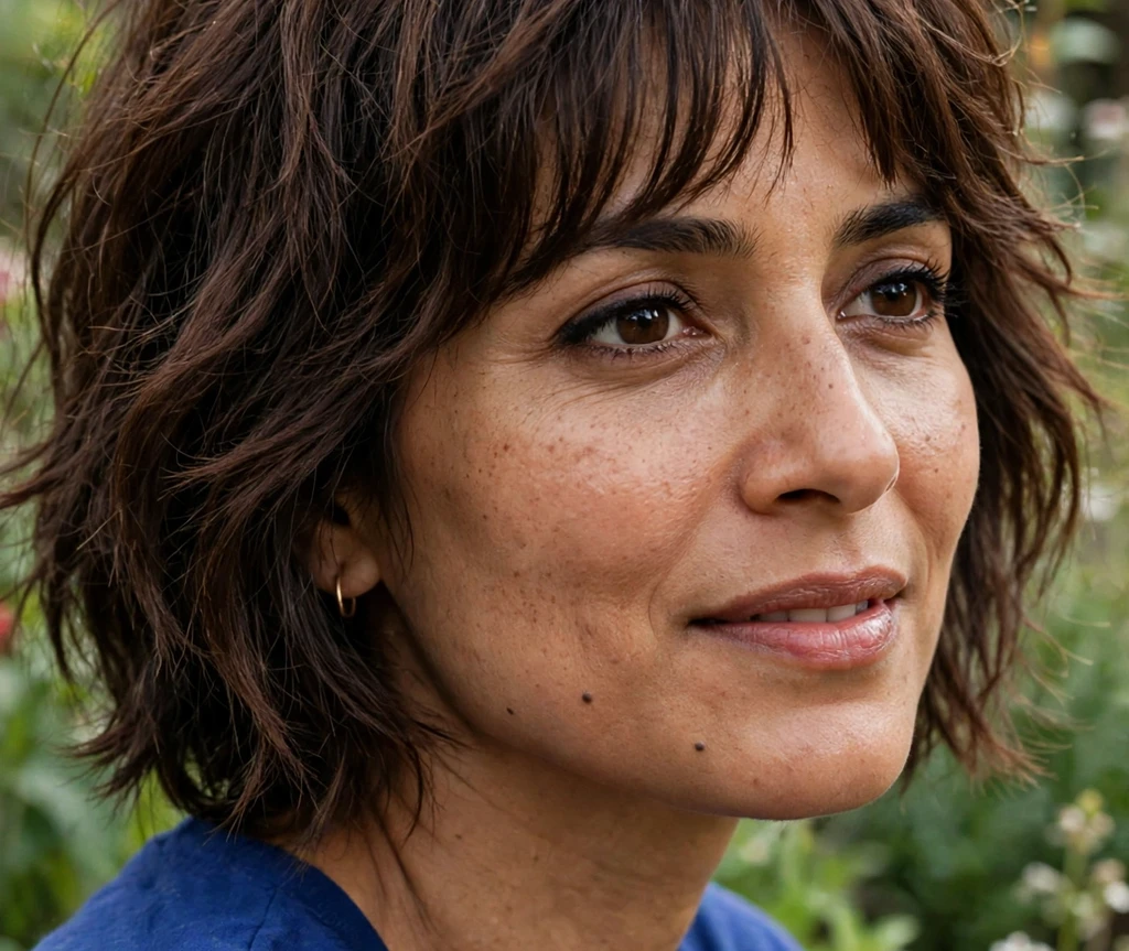 Chocolate brown shaggy bob with soft bangs on chocolate brown hair