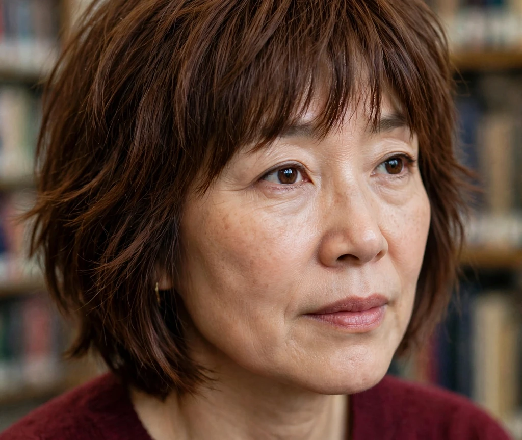 Chestnut shaggy bob with layered bangs on chestnut brown hair