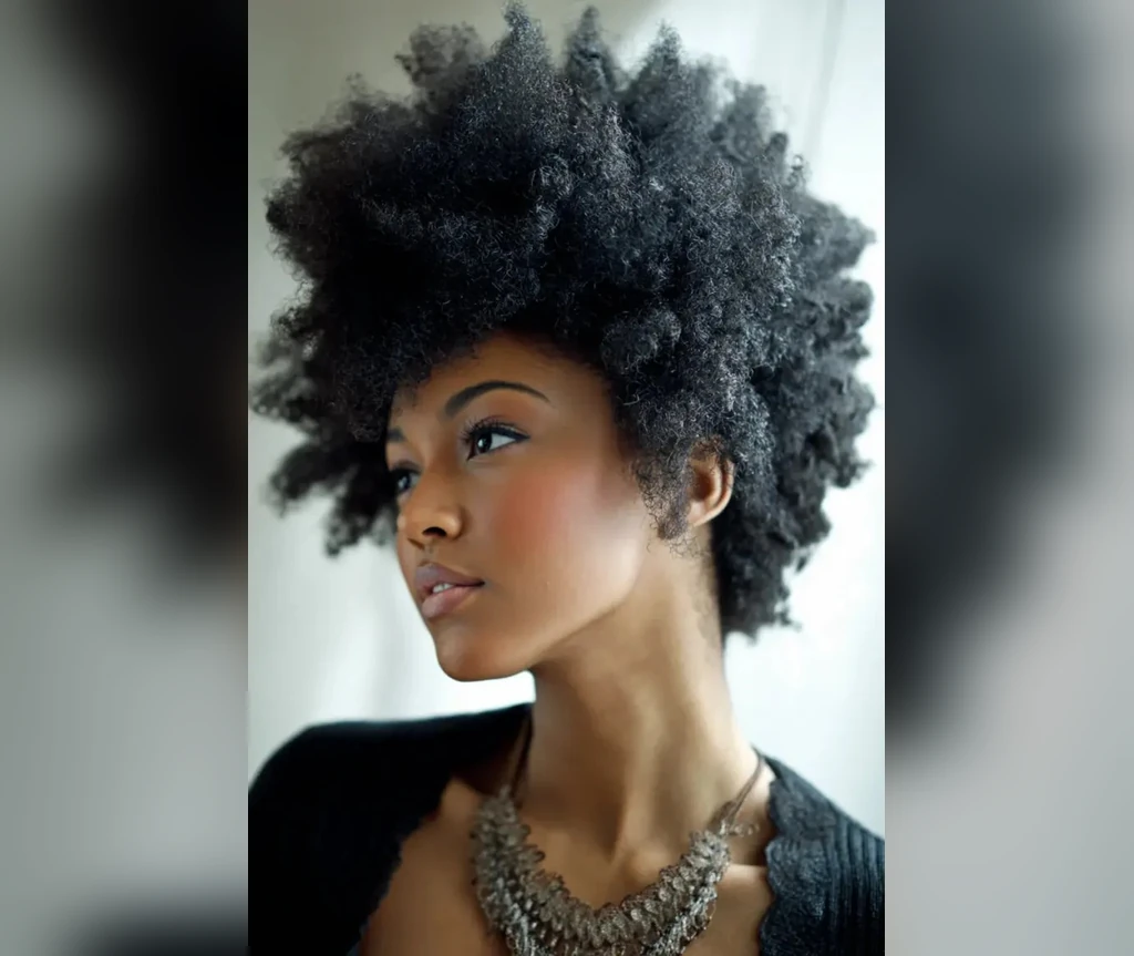 Short afro on a Black woman seen from the side