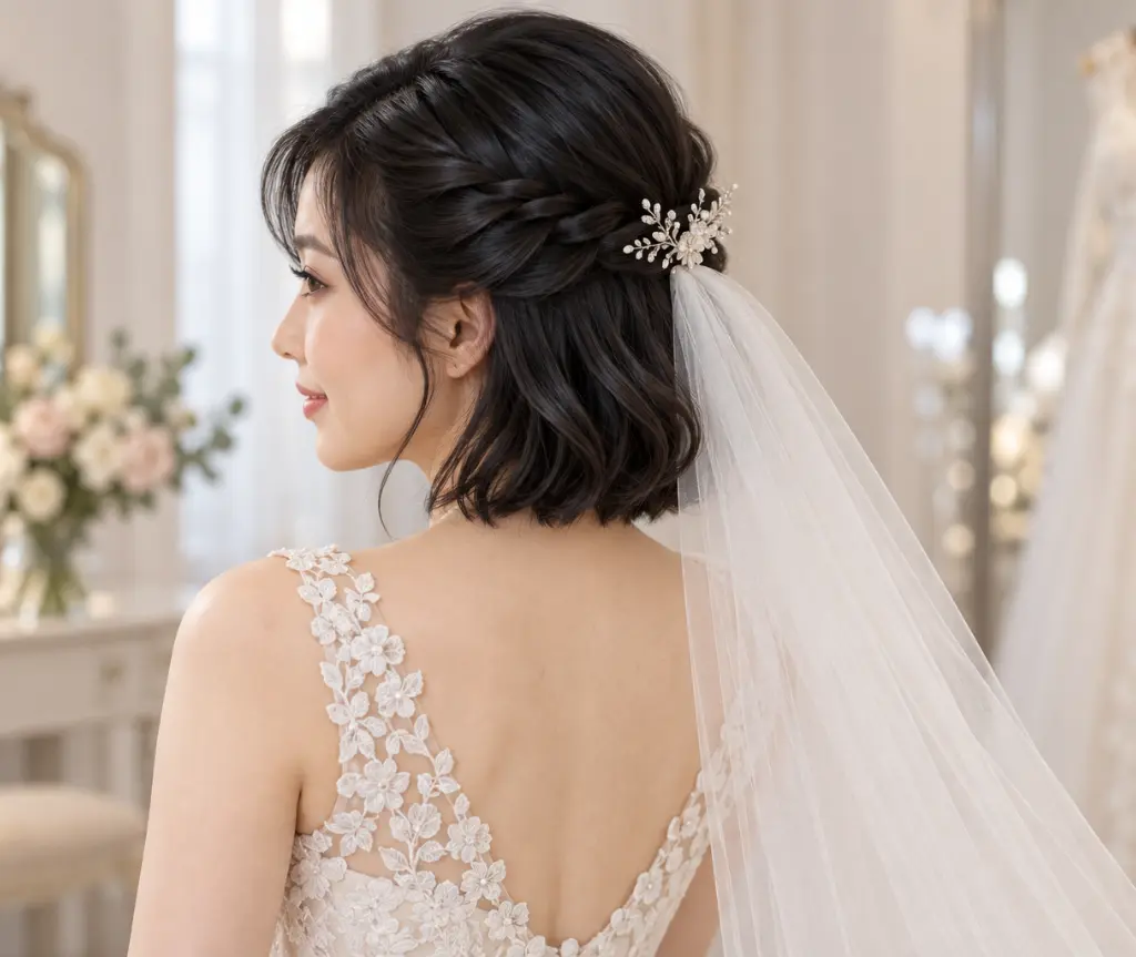 Short Bob Half-Up Twist with a Crystal Comb