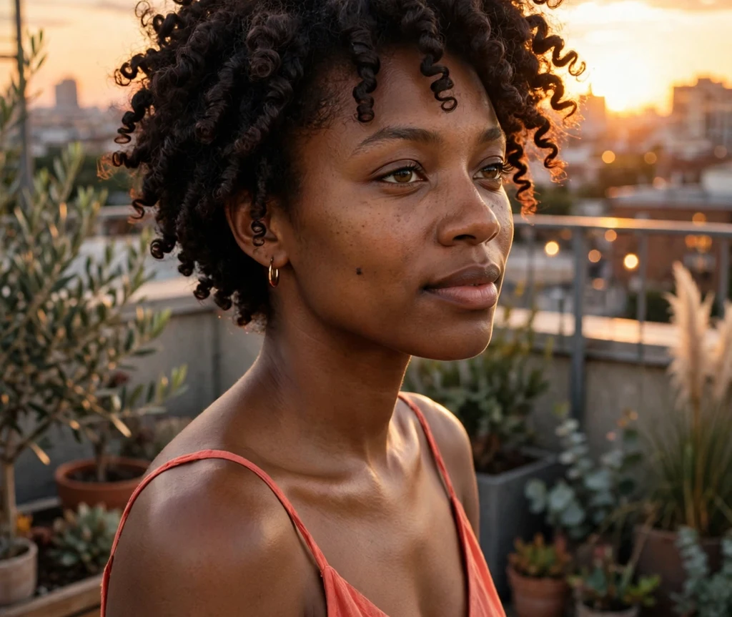 Black woman with a voluminous short twist-out of defined spiral curls