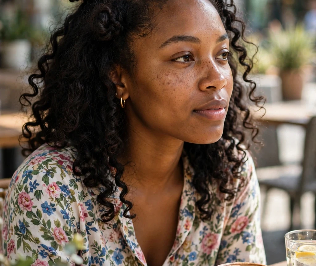 Black woman with bouncy loosened bantu knot curls