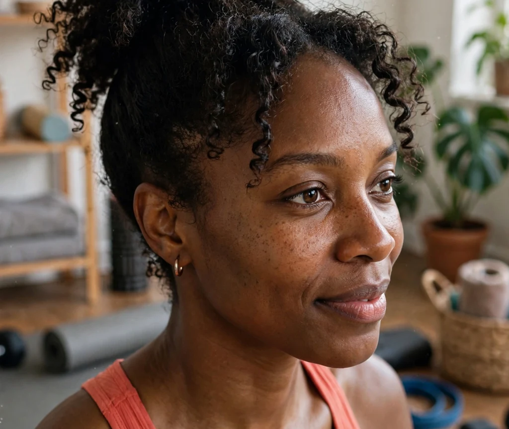 Black woman with short curls gathered into a high pineapple puff