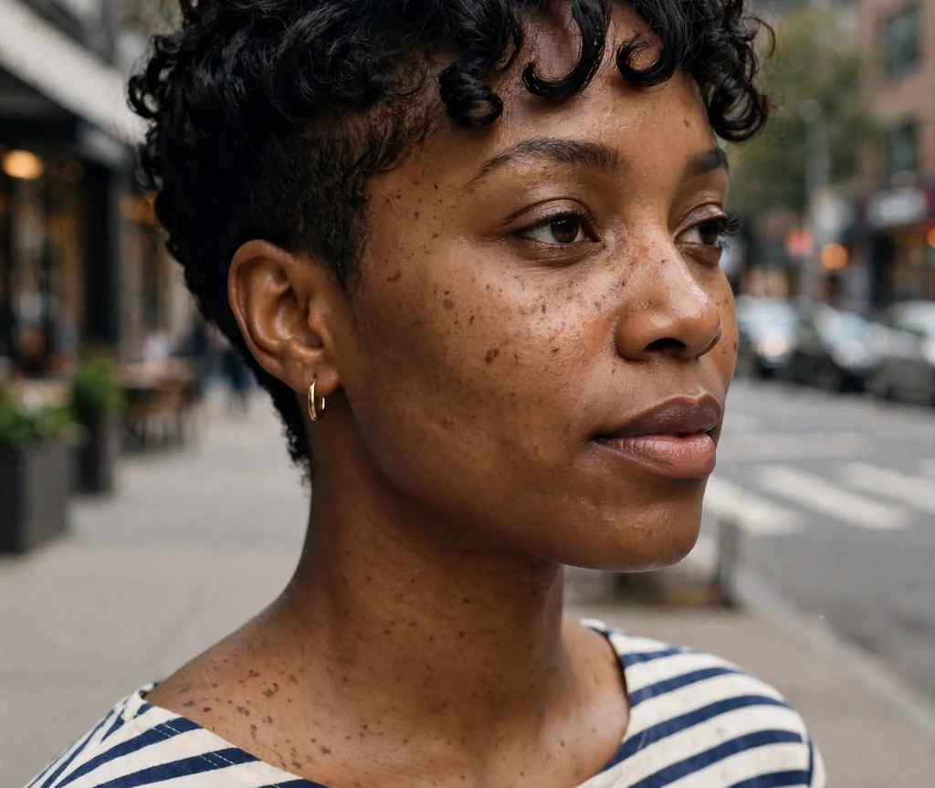 Black woman with curly bangs and a neatly tapered nape