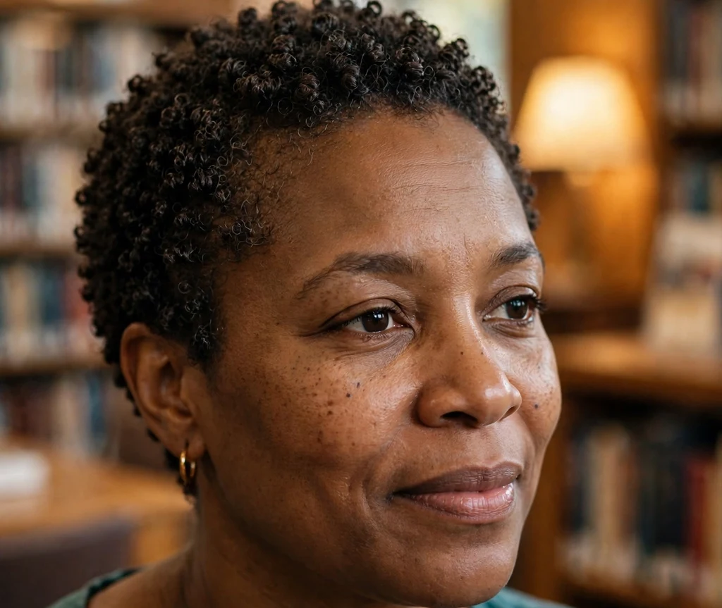 Black woman with a micro-curl crop of tiny defined coils