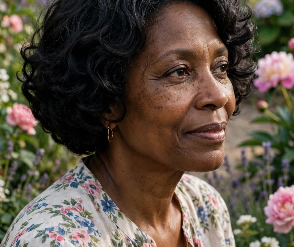Black woman with a rounded short curly bob of soft defined curls