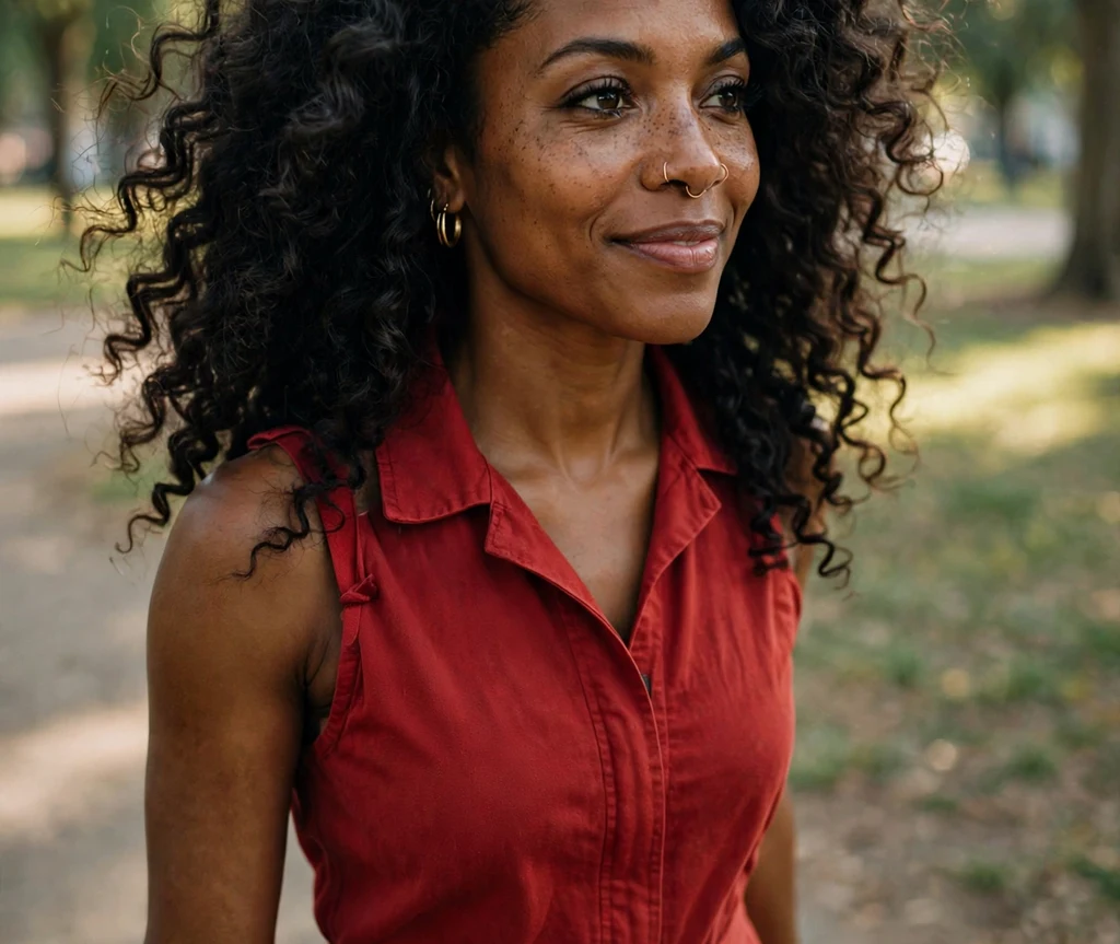 Black woman with chunky twist-out curls full of bouncy waves