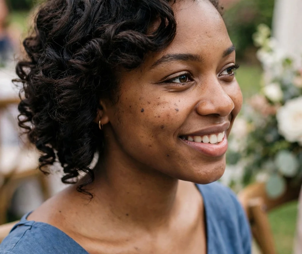 Black woman with a side-swept curly crop
