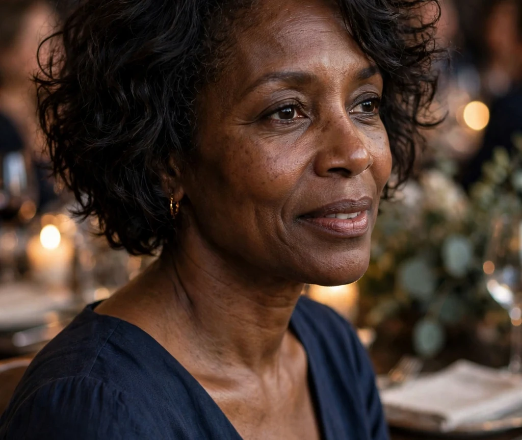 Black woman with a tousled short curly bob