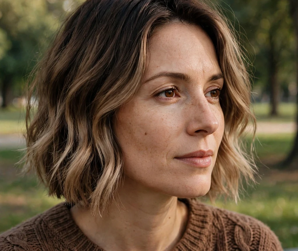 Woman with a mocha melt lob in a park