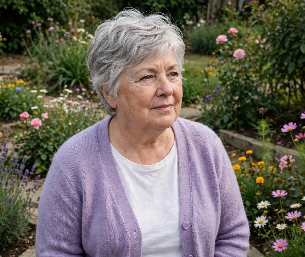 Feathered pixie with wispy sides on a woman with a round face