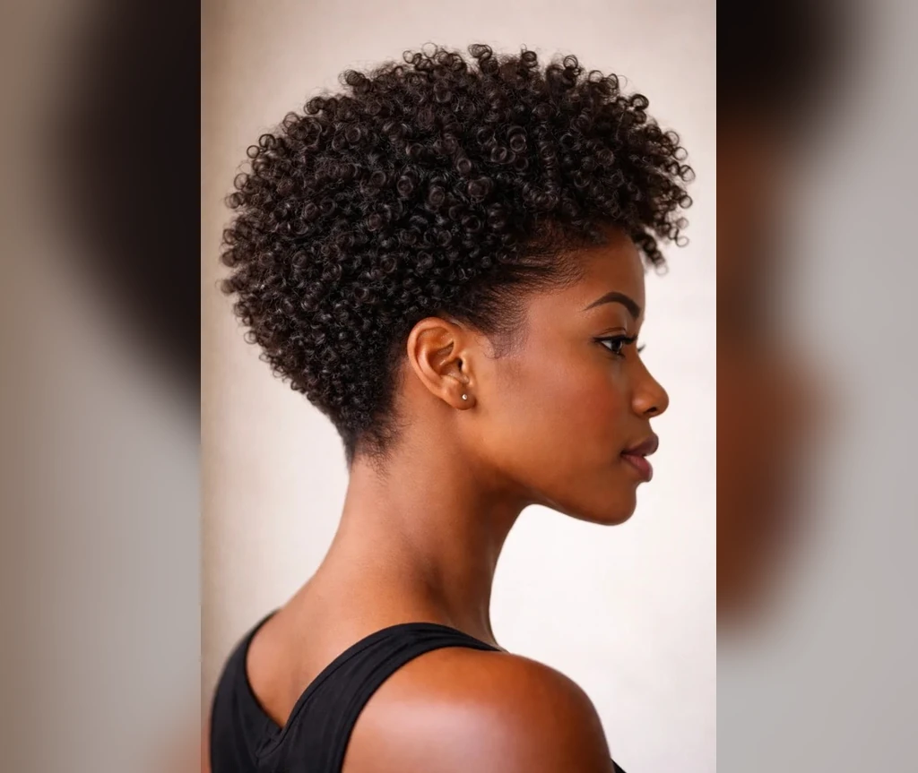 Tapered natural cut with full curls on top and short sides