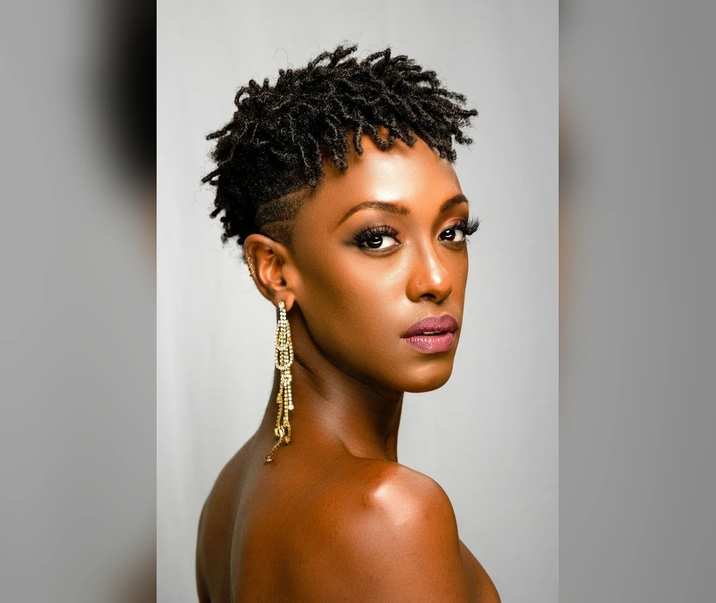Twist-out on short hair with defined twisted curls