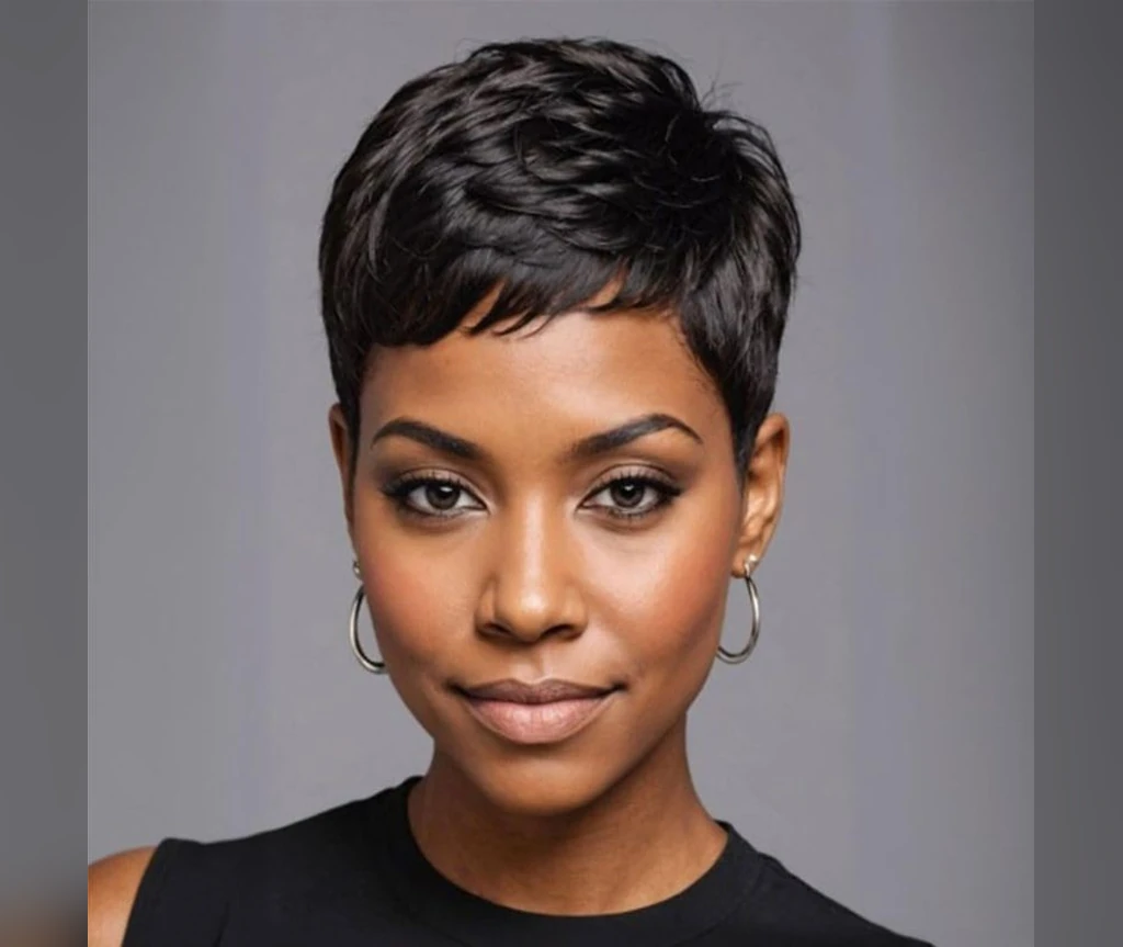 Relaxed pixie with volume on a smiling Black woman