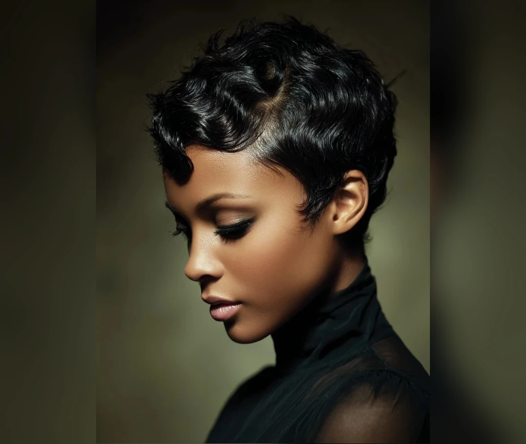 Wavy close crop on a Black woman in profile