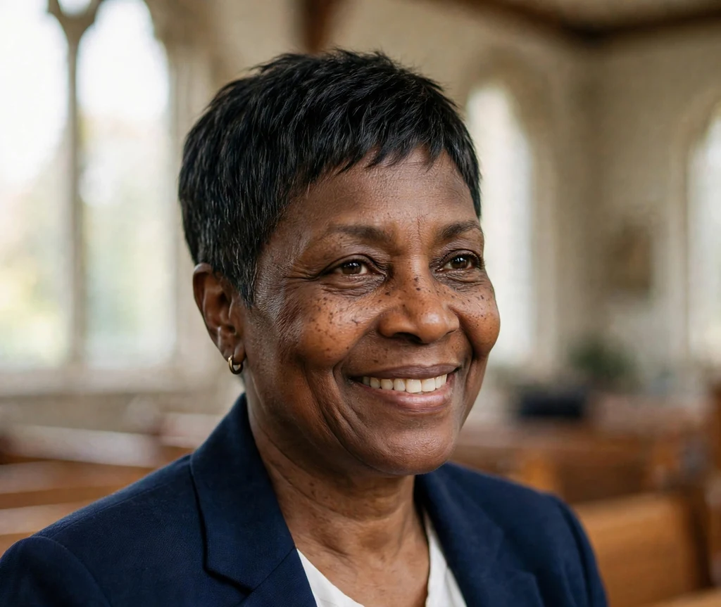 Black woman over 50 with a classic tapered pixie haircut