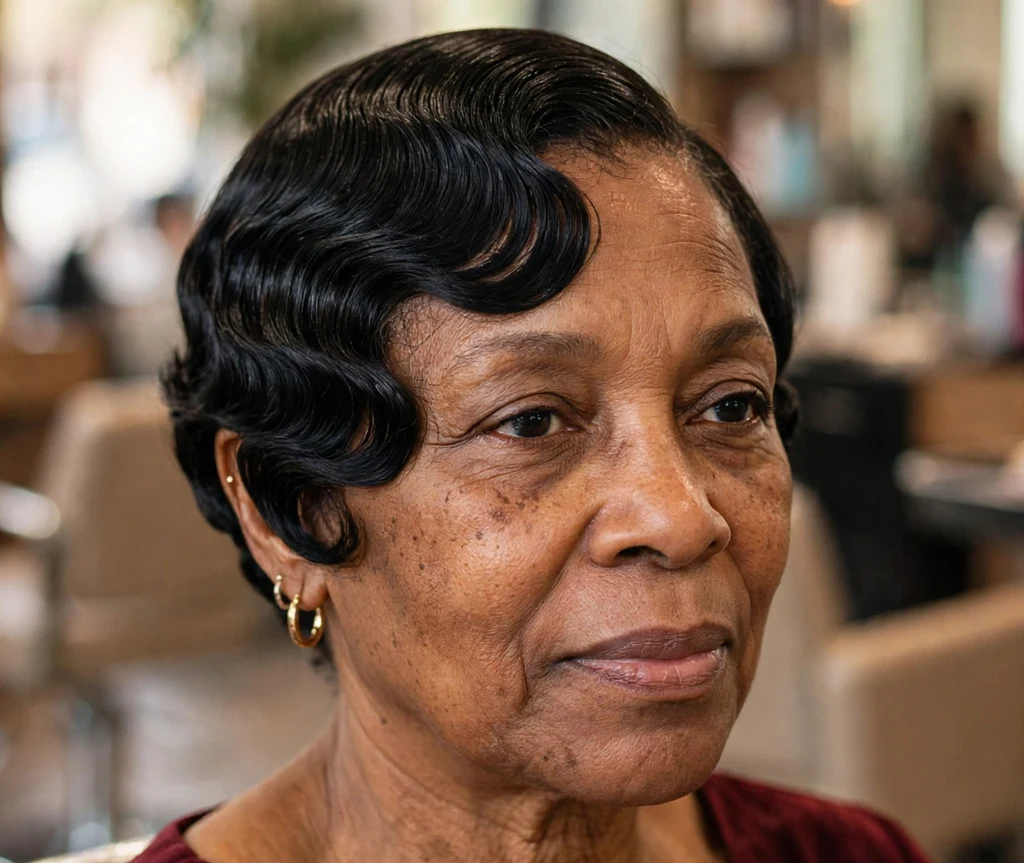 Black woman over 50 with elegant finger waves