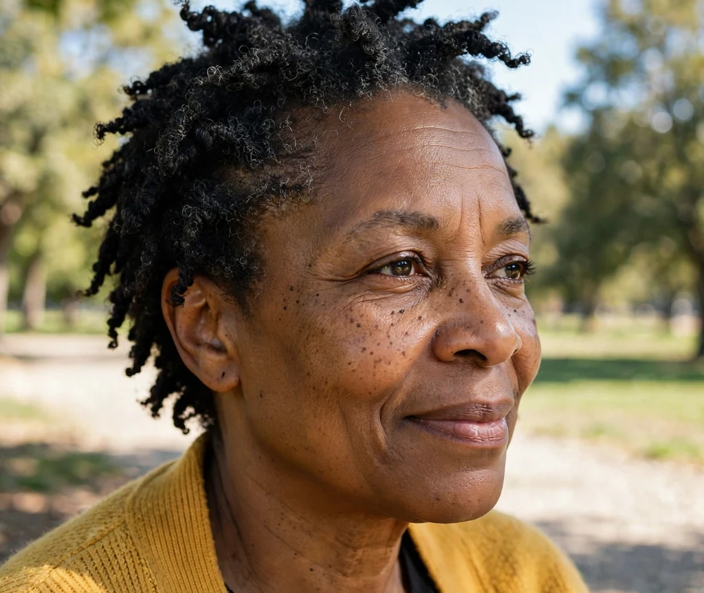 Black woman over 50 with a short natural twist-out