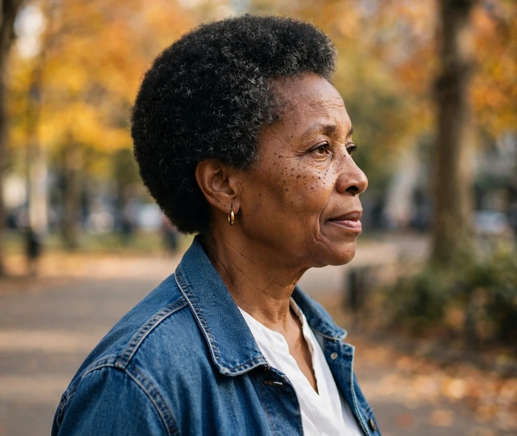 Black woman over 50 with a chic short afro