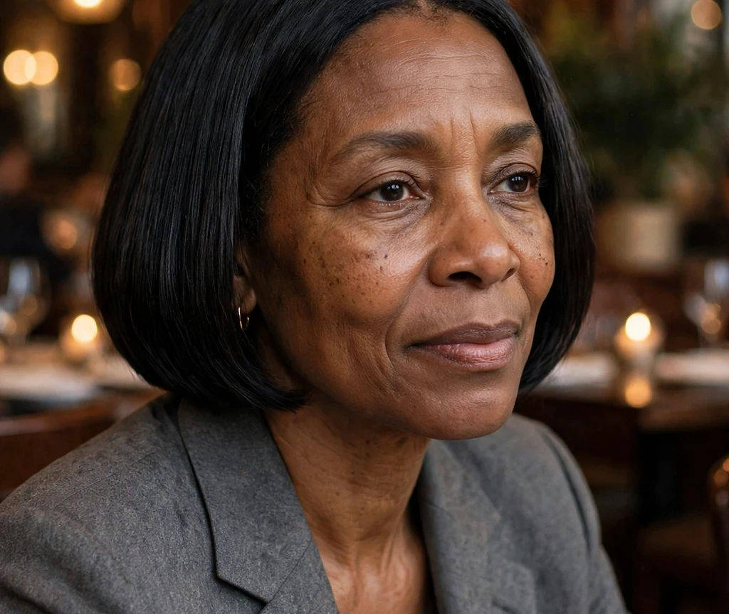 Black woman over 50 with a polished short bob and middle part