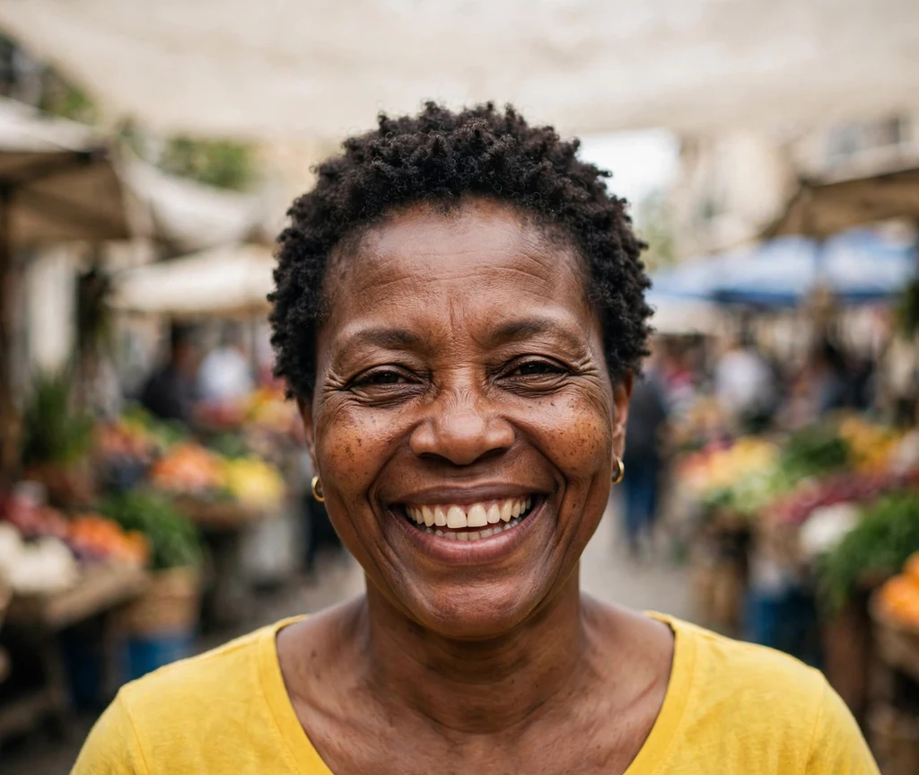 Black woman over 50 with a natural coily pixie