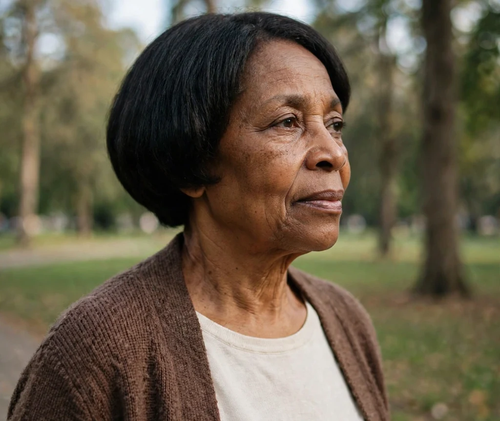 Black woman over 50 with a refined rounded short haircut
