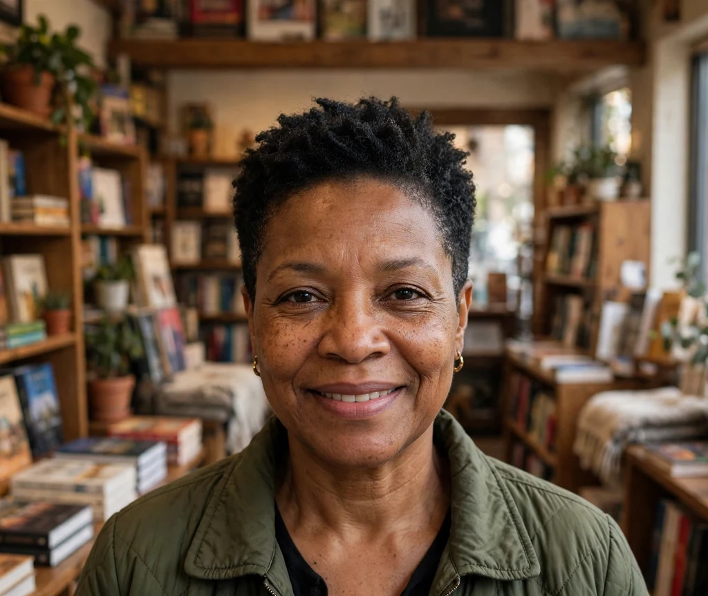 Black woman over 50 with a textured tapered cut