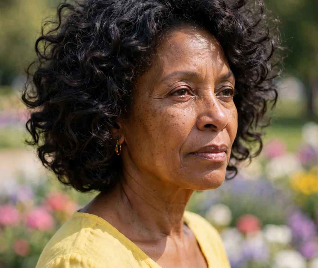 Black woman over 50 with short voluminous curls