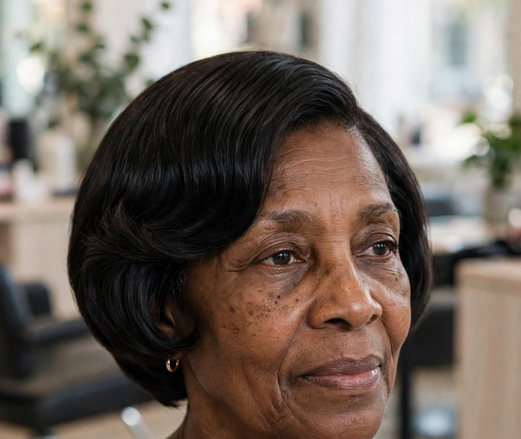 Black woman over 50 with a classic short pageboy