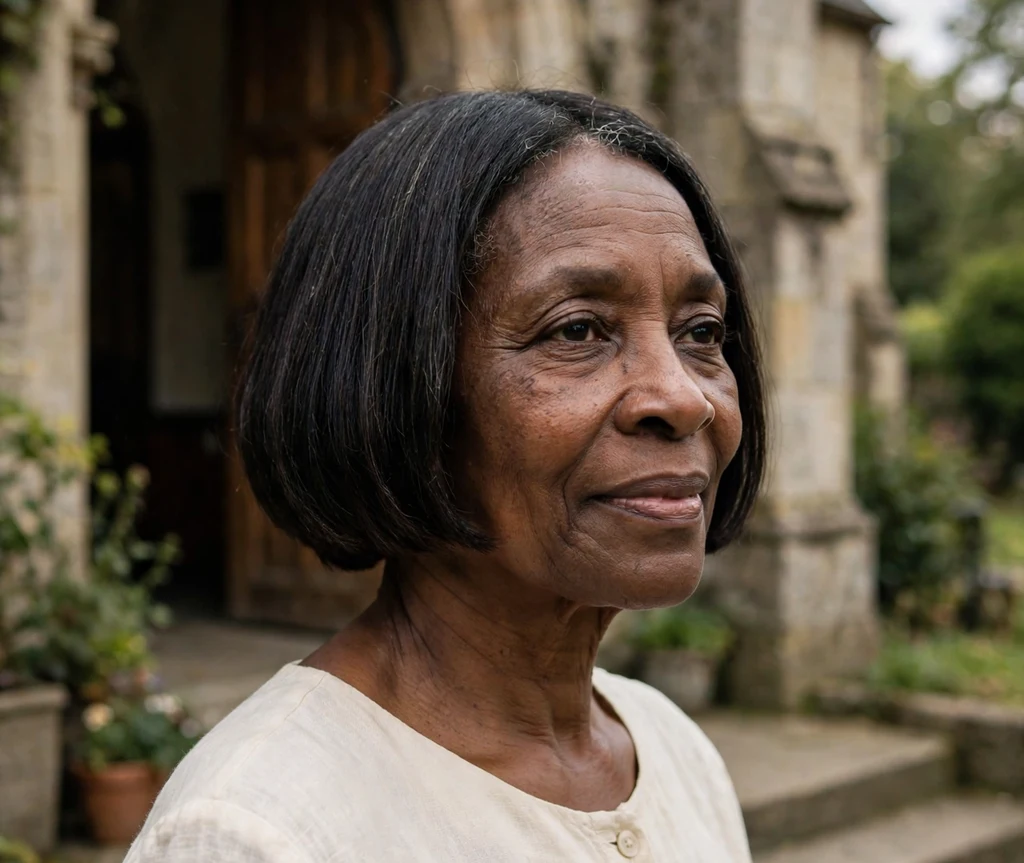 Black woman over 50 with a graceful short blunt bob