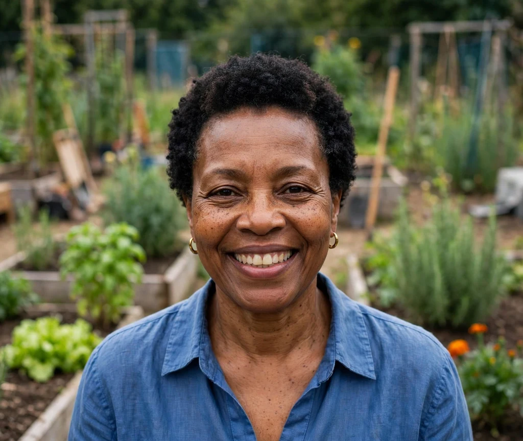 Black woman over 50 with a short natural TWA