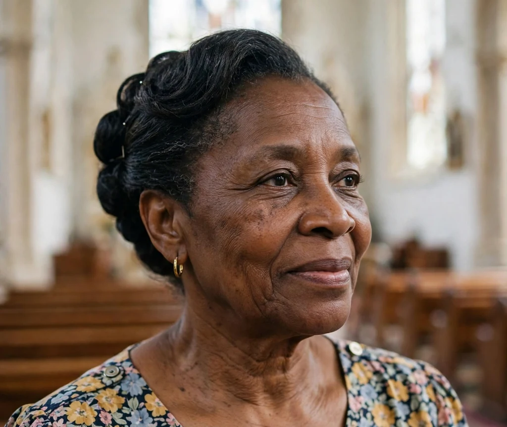 Black woman over 50 with a short pinned-up hairstyle