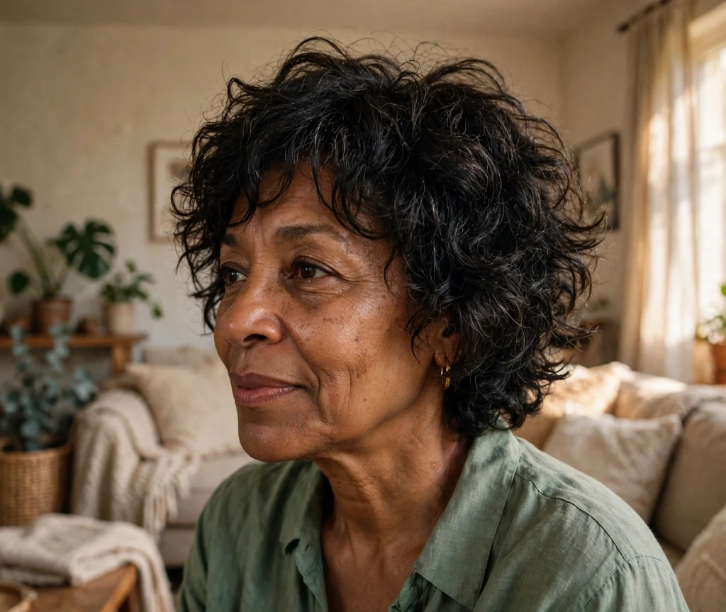 Black woman over 50 with a short curly shag