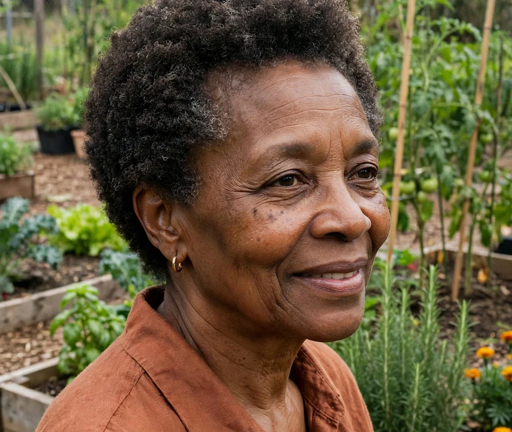 Black woman over 50 with a graceful short natural fro