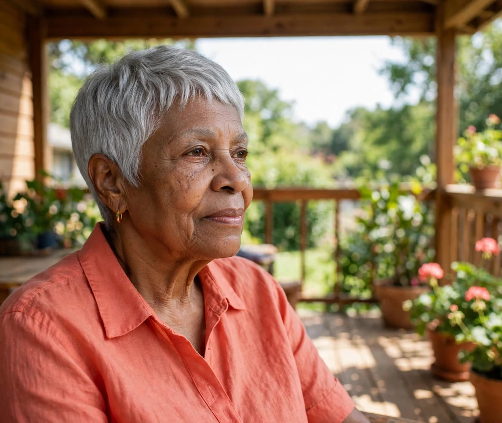 Black woman in her 60s wearing a classic silver pixie cut