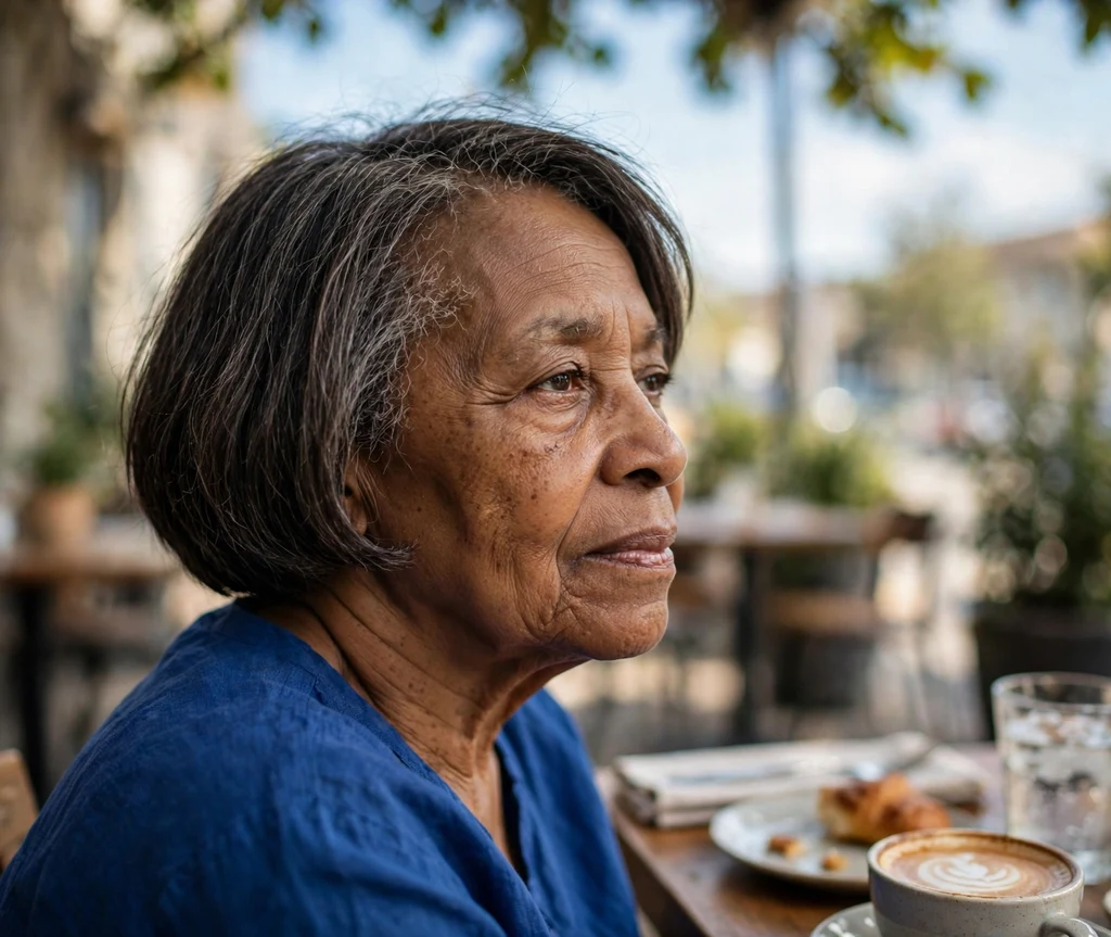 Black woman in her early 60s with a chin-grazing short bob