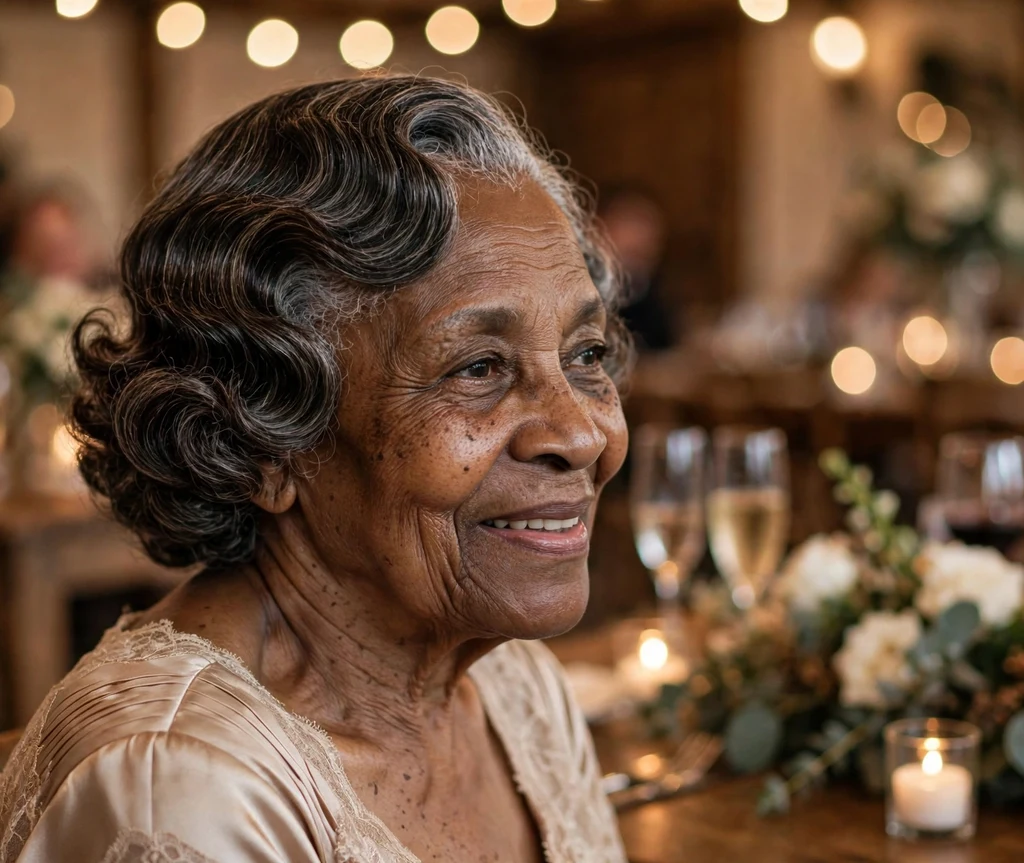 Black woman in her late 60s with vintage finger waves