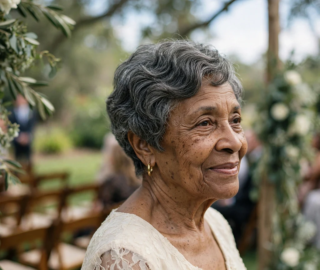 Black woman in her late 60s with a soft finger waves pixie
