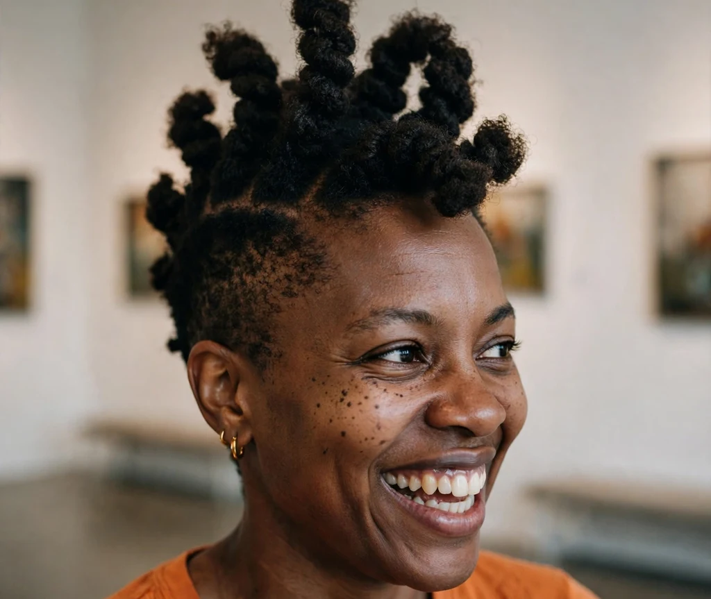 Woman with a bold coily frohawk hairstyle