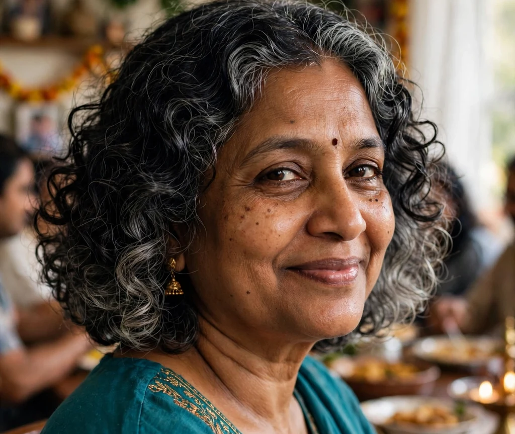 Woman with a silver-blended curly bob hairstyle