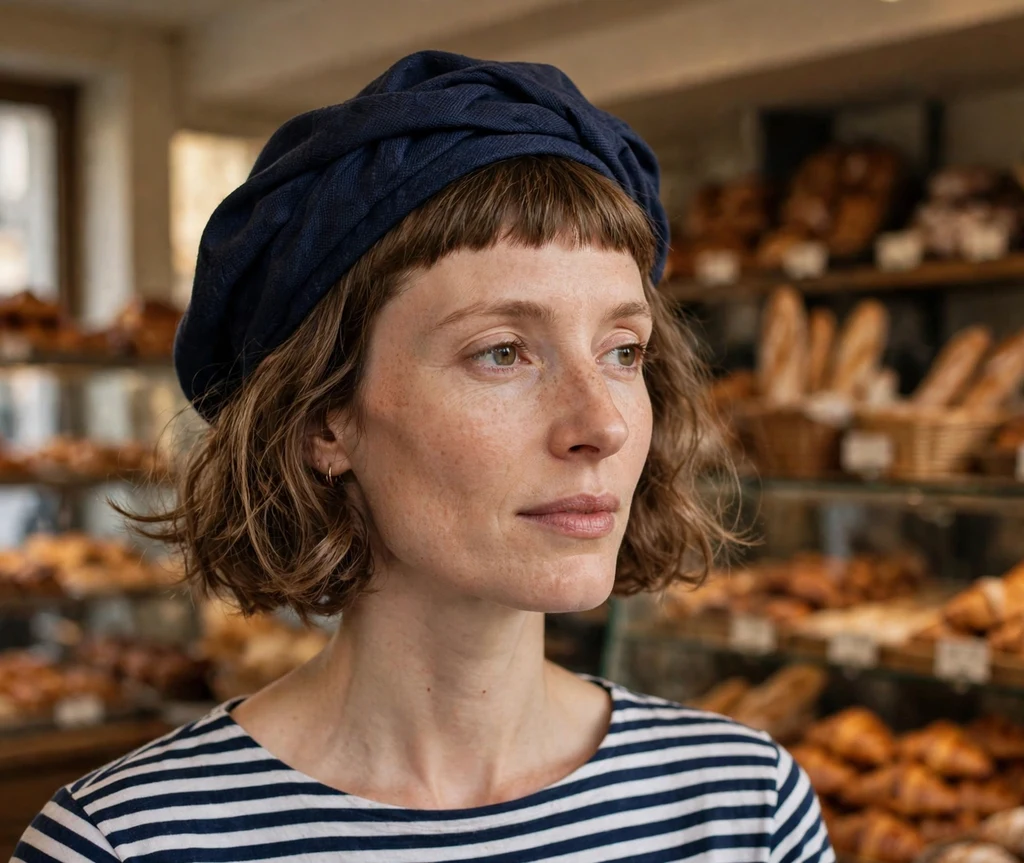 Woman with long face wearing a graduated bob stacked at the nape at a wine tasting event