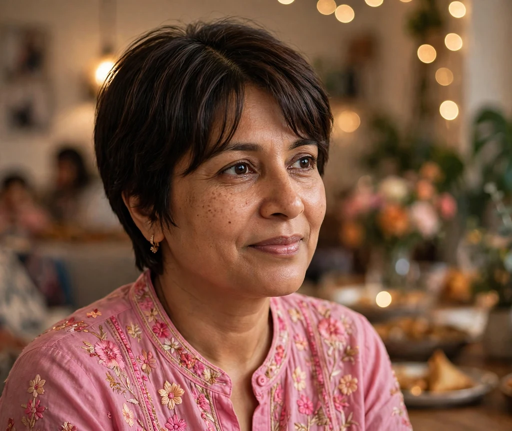 Dark brown pixie with long curtain bangs on a woman with an oval face