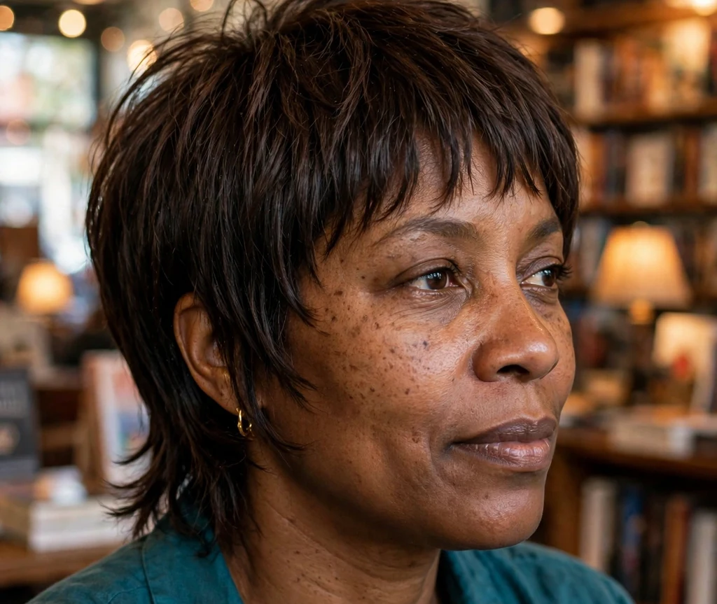 Chestnut short bob with wispy ends on a woman with an oval face