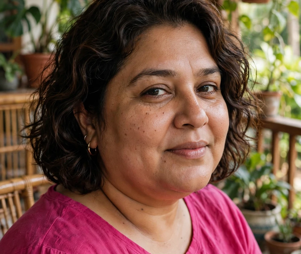 Plus size woman wearing a wavy short lob in dark brown hair