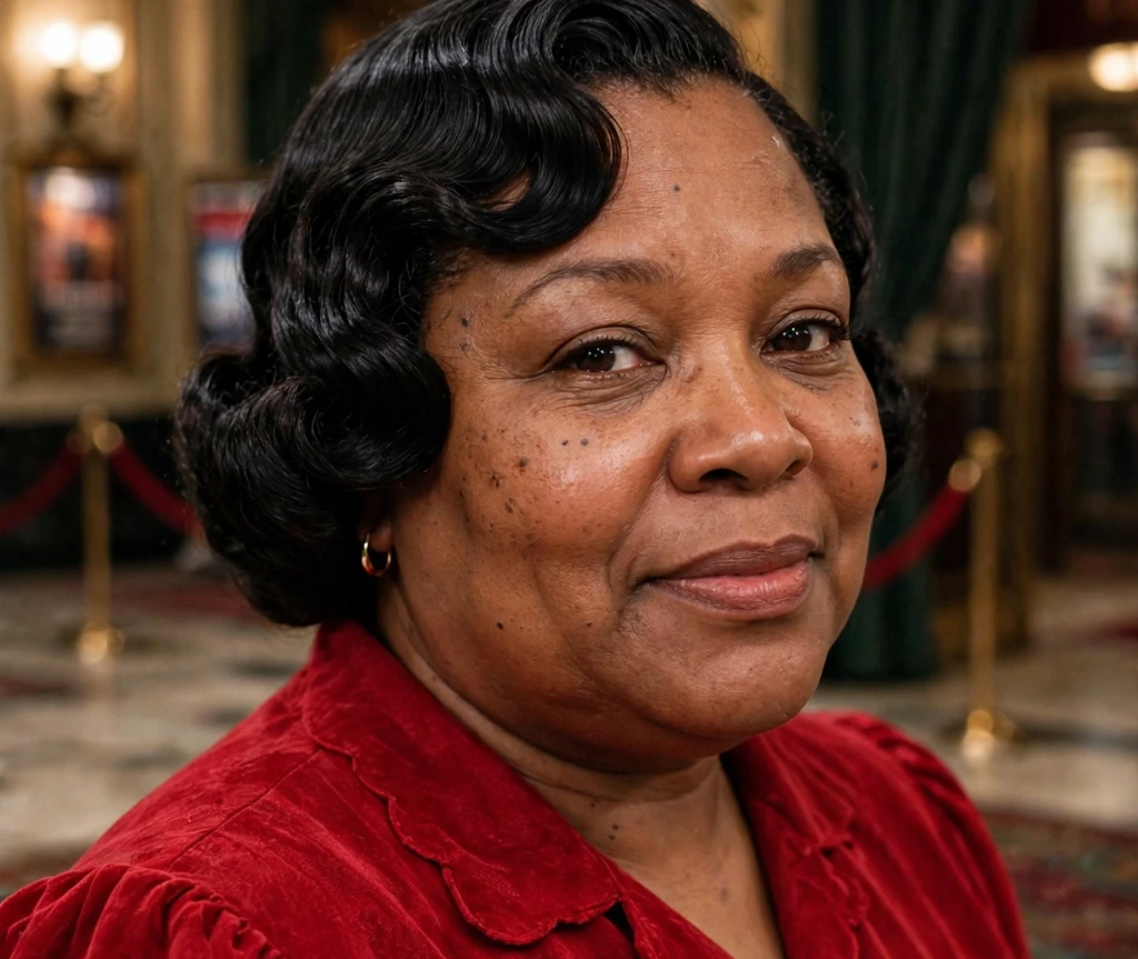 Plus size woman wearing vintage finger waves in short black hair